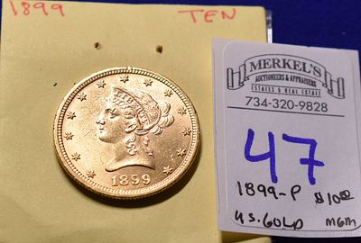 1899 P Coronet Head Gold $10 Eagle- New Style Liberty Head - With Motto. 1899 P Coronet Head 