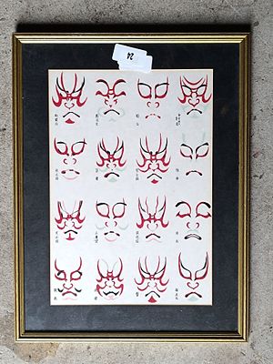 FRAMED JAPANESE KABUKI THEATER MASKS PRINT