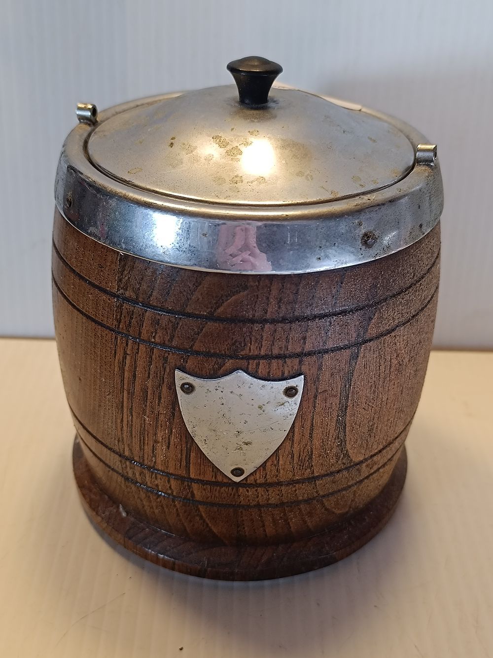 An Antique English Oak Biscuit Barrel