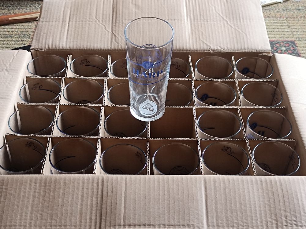 A 2 Boxes of 48 Harp Irish Lager Pint Glasses