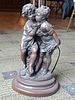 A Late 19th/Early 20th Century Style Spelter Figural Floor Lamp with Art Glass ShadesImage - 2