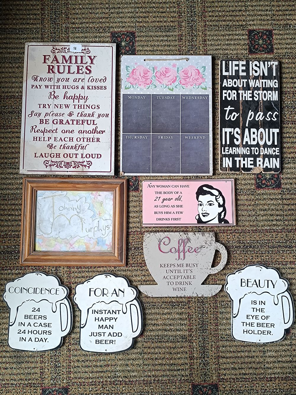 A Collection of Contemporary Decorative Wall Plaques and a Framed Artwork, in Rustic Farmhouse 