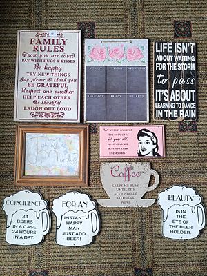 A Collection of Contemporary Decorative Wall Plaques and a Framed Artwork, in Rustic Farmhouse 