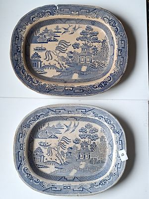 A Pair of 19th Century Staffordshire Blue Willow Transferware Ironstone Platters