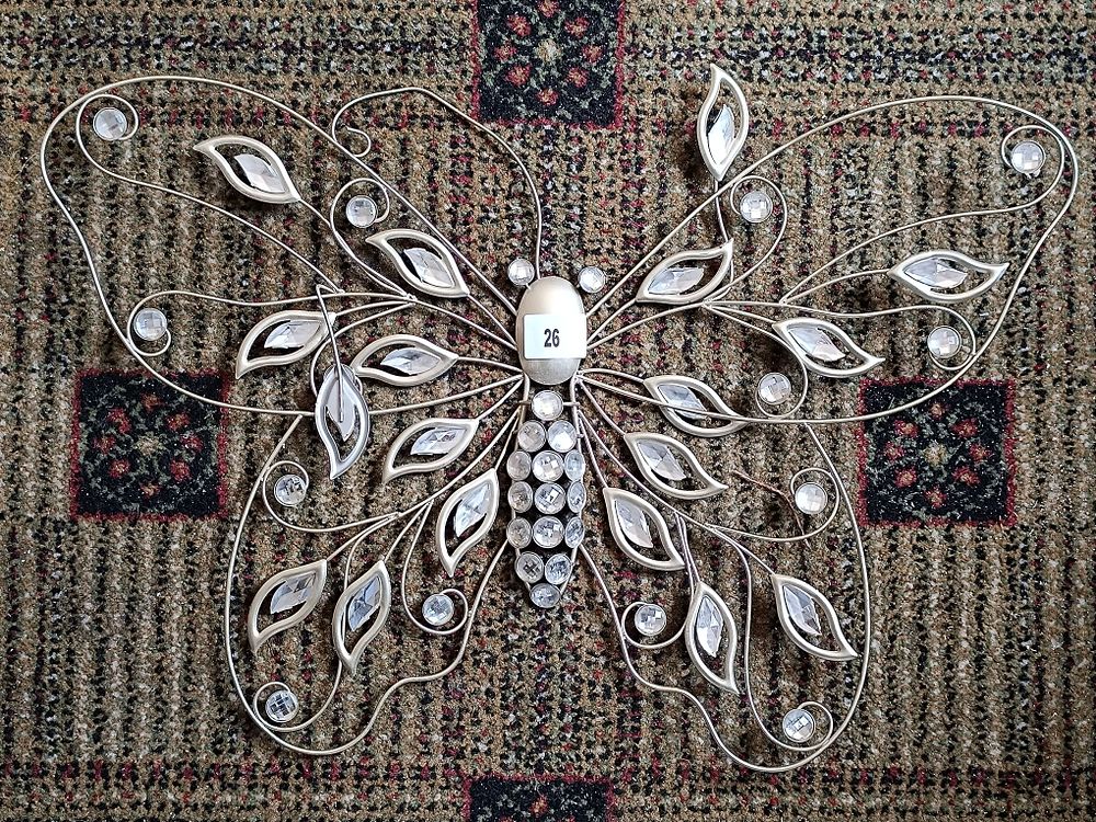 A Decorative Contemporary Metal and Faceted Element Butterfly Wall Hanging