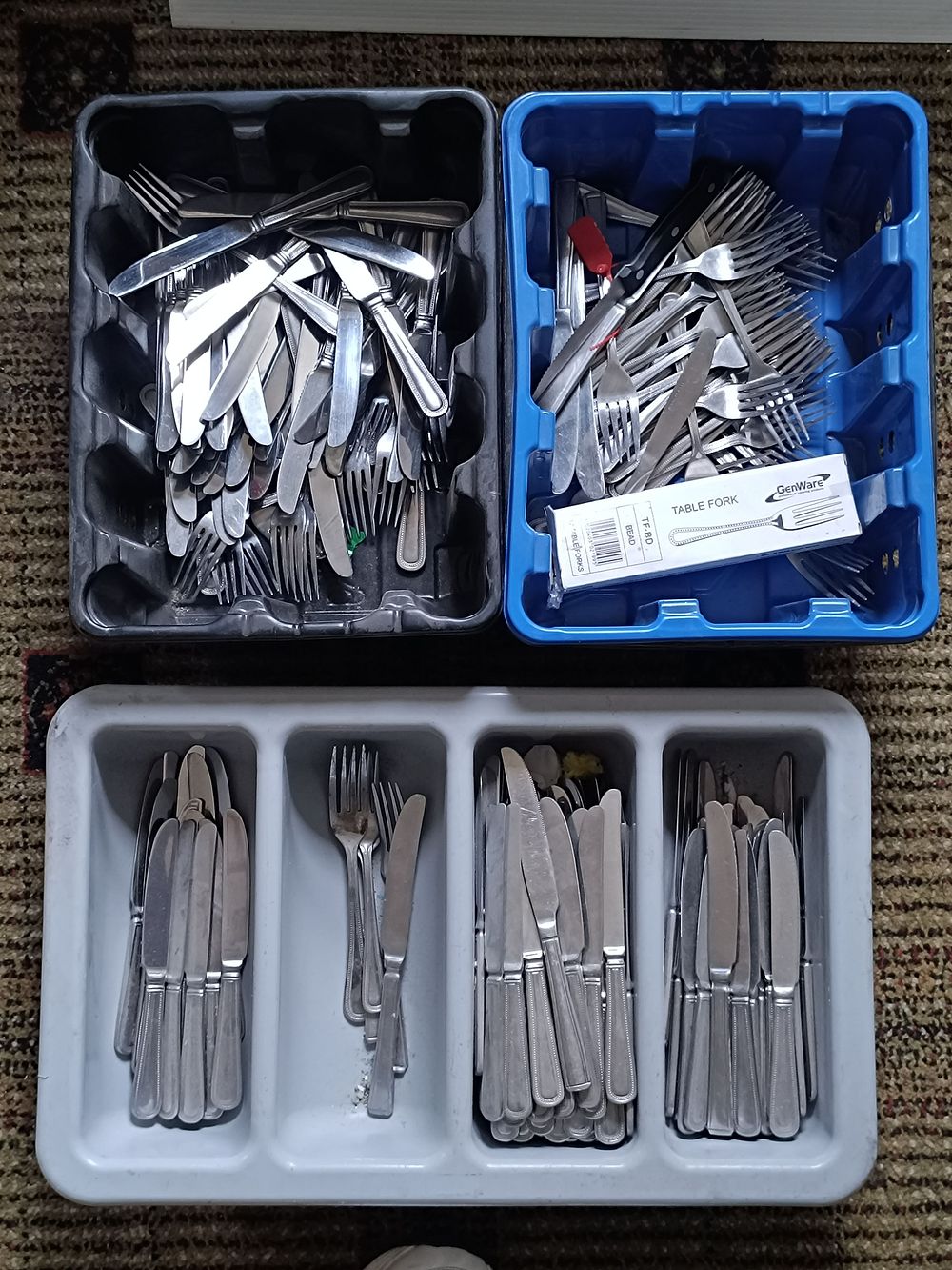 A Large Collection of Assorted Stainless Steel Catering Cutlery, including GenWare 'Bead' 