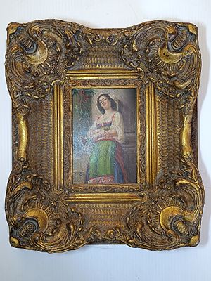 An Ornate Rococo Revival Gilt-Framed Oil Painting of a Young Woman, Signed 'B. Rato'