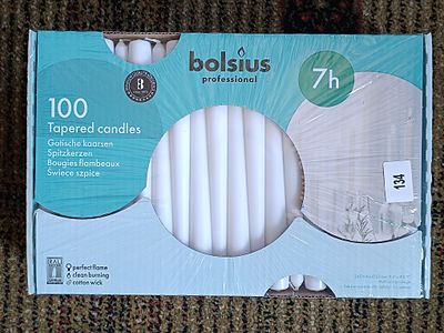 A Box of One Hundred Bolsius Professional White Tapered Candles