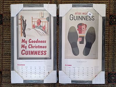 A Pair of Framed Guinness Advertising Calendars, including Tom Eckersley's 'After Work Guinness'
