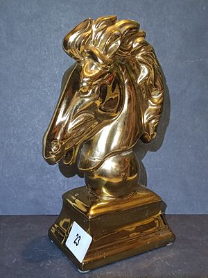 A Mid-Century Modern Brass Horse Head Sculpture -Approx. 20 cm