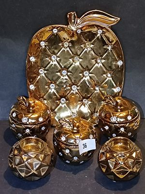 A Decorative Gold-Tone Apple Motif Assemblage, including Three Covered Dishes