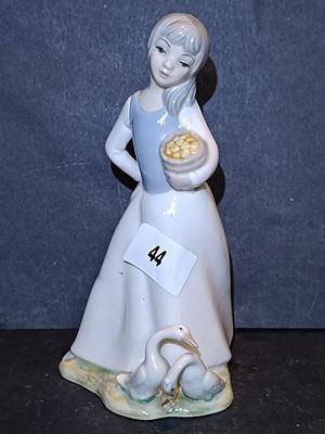 A Vintage Spanish Tengra Porcelain Figurine of a Girl with Two Geese
