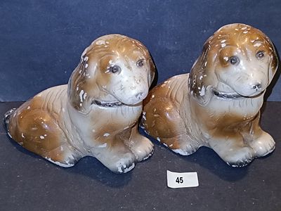 A Pair of Vintage Porcelain Hand Painted Dog Figurines
