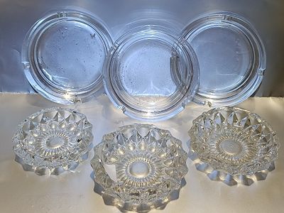 A Set of Six Vintage Clear Pressed Glass Ashtrays