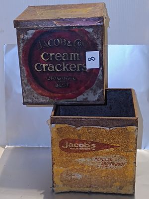 A Pair of Vintage Jacob's Cream Crackers and Arrowroot Advertising Tins