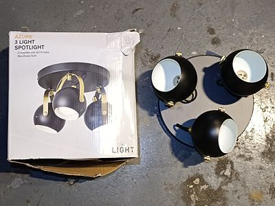 AZURE Eyeball 3 Light Spotlight Plate, Black and Brass Finish