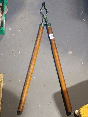 A Pair of Vintage Long-Handled Wooden and Metal Tongs
