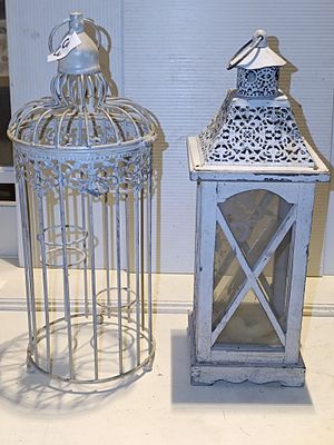 A Pair of Shabby Chic Style Decorative Birdcage and Lantern