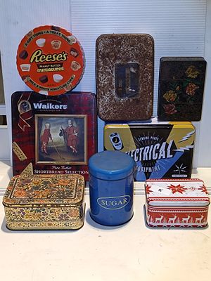 A Collection of Vintage and Retro Metal Tins, including a Ben S Loeb Sugar Canister