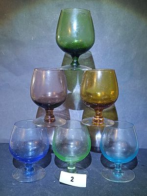 A Set of Six Vintage Multicolor Stemmed Glasses