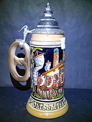 German M&uuml;ller & Born Limited Edition Hand-Painted Oktoberfest Stoneware Beer Stein with Pewter 