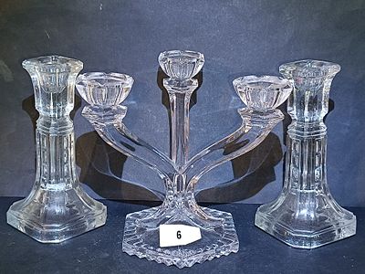 A Luxury Crystal Three-Piece Candelabra and Candle Holder Set