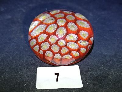 A Murano Millefiori Art Glass Paperweight with Red Floral Canes