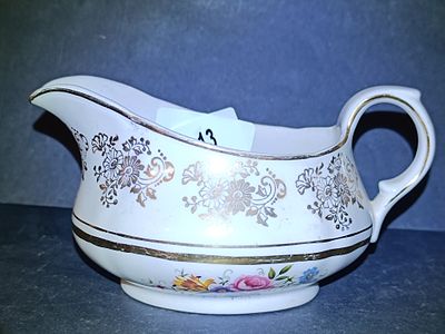 A Rare Myott Ironstone Ware 'Golden Posy' Gravy Boat with 22 KT. Gold Decoration