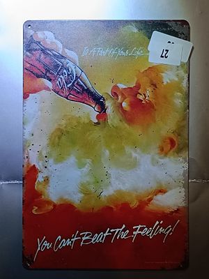 Vintage 1980s Coca-Cola 'You Can't Beat The Feeling' Tin Advertising Sign