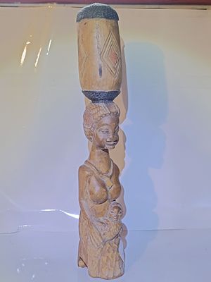 A Hand Carved Yoruba Nigerian Mother and Child Figure - Approx. 42 cm