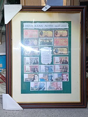 A Framed Display of Irish Bank Notes, 1928-2001