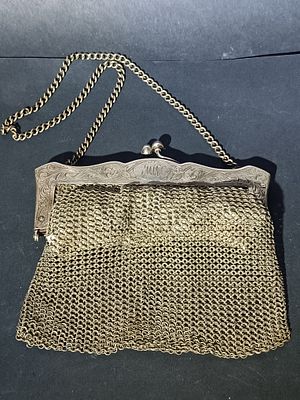 Antique German Silver Mesh Evening Bag with Ornate Frame by G.B. and Co. -1915