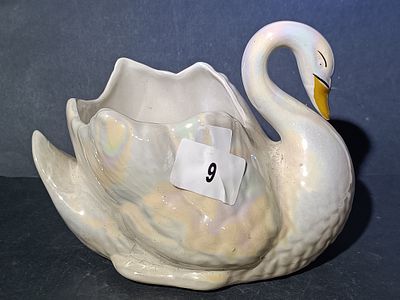A Mid-Century Iridescent Luster Ceramic Swan Planter