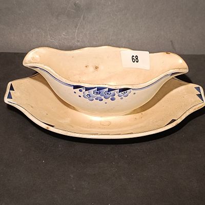 Boch Freres La Louviere Art Deco Ceramic Gravy Boat with Integrated Underplate