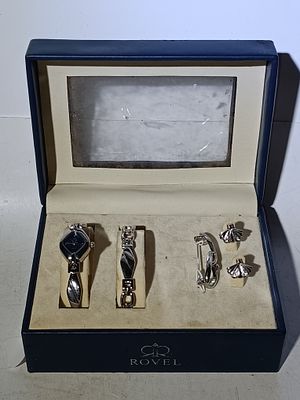 A Rovel Silver-Tone Watch & Bracelet Set and Luxury Jewelry Set- Brooch+ Earrings