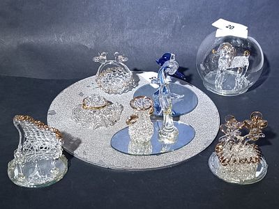 A Collection of Spun and Hand Blown Glass Figurines with Gold Tone Accents