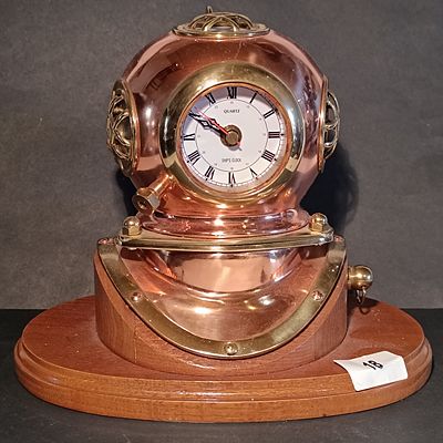 A Nautical Copper and Brass Diving Helmet Desk Clock