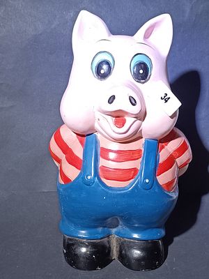 Vintage Pudgy Pig Chalkware Large Coin Bank