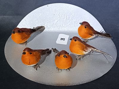 A Collection of Artificial Robin Bird Ornaments