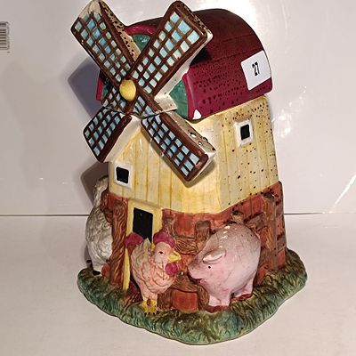 Otagiri Hand Painted Windmill Music Box Playing Windmills of Your Mind 1979