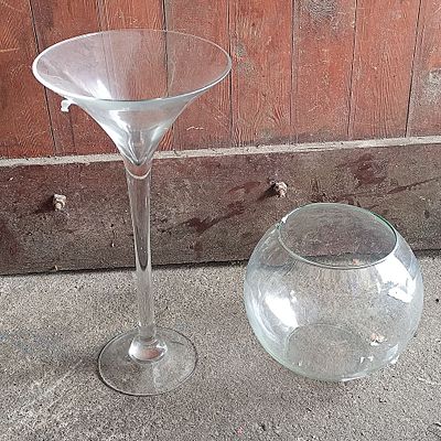 Two Clear Glass Centerpiece Vases
