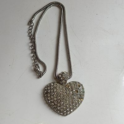 Silver-Tone Pav&eacute; Rhinestone Heart Pendant Necklace