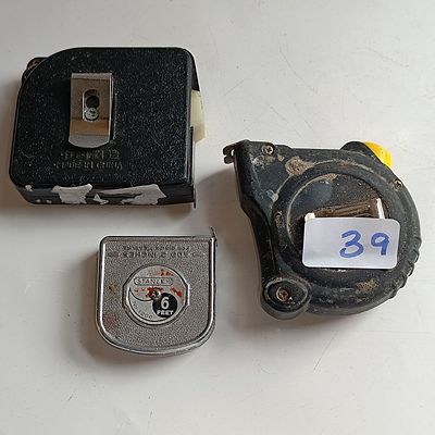 A Trio of Retractable Tape Measures Including a Stanley No. 1206