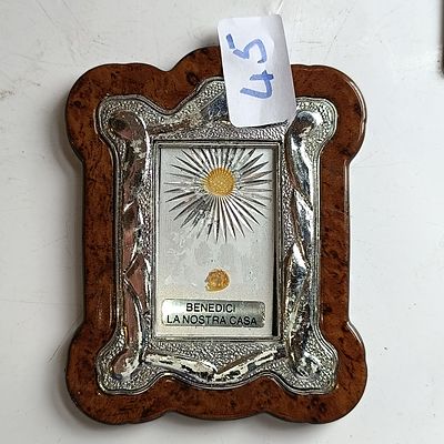 Italian Silver-Toned and Burl-Wood-Patterned Home Blessing Plaque