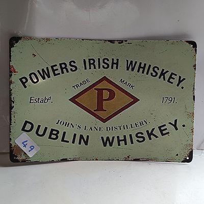 A Powers Irish Whiskey Retro Style Metal Advertising Sign
