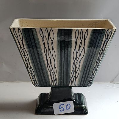 Mid-Century Modern Ceramic Footed Vase with Geometric Decoration