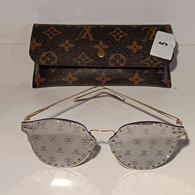 A Luxury Chanel Style Butterfly Sunglasses and a Monogram Case
