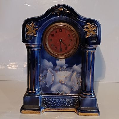 Art Nouveau Style Cobalt Blue and Gilt Ceramic Mantel Clock