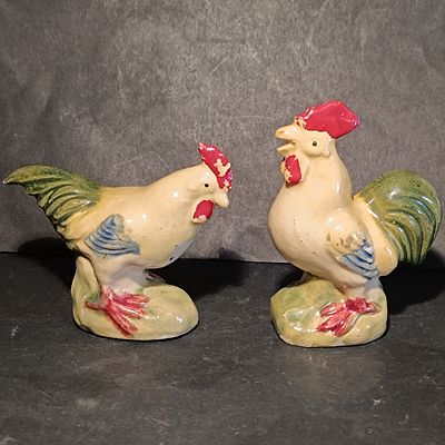 A Pair of Mid-Century Ceramic Rooster Salt and Pepper Shakers
