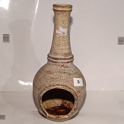 A Textured Ceramic Chiminea-Style Decorative Vessel
